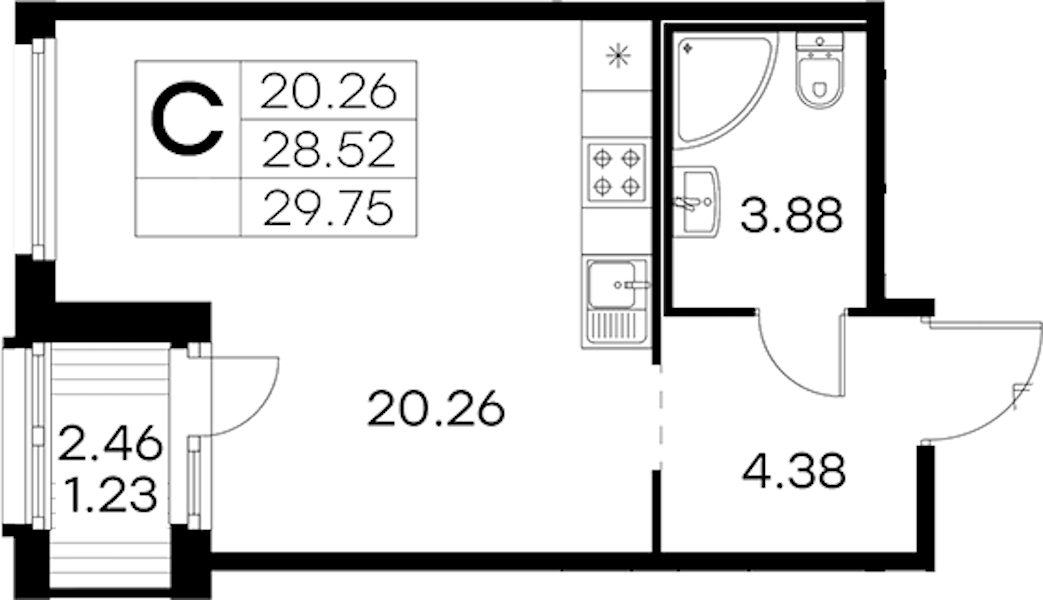 Квартира студия 29.75 м², 5/15 эт., ЖК «GloraX Парголово»